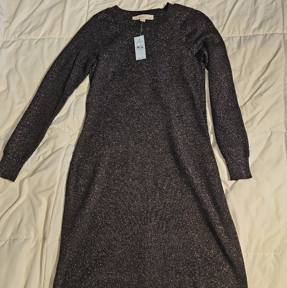 Loft party dress. Black with shiny gold. XxsP short length.